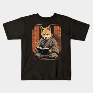 Shiba Inu Dog Reading Book Kids T-Shirt